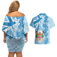 Personalised Fiji Day Couples Matching Off Shoulder Short Dress and Hawaiian Shirt Fijian Map Hibiscus Tapa Pattern LT01 - Polynesian Pride