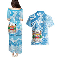 Personalised Fiji Day Couples Matching Puletasi and Hawaiian Shirt Fijian Map Hibiscus Tapa Pattern LT01 - Polynesian Pride