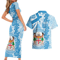 Personalised Fiji Day Couples Matching Short Sleeve Bodycon Dress and Hawaiian Shirt Fijian Map Hibiscus Tapa Pattern LT01 - Polynesian Pride