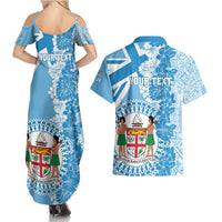 Personalised Fiji Day Couples Matching Summer Maxi Dress and Hawaiian Shirt Fijian Map Hibiscus Tapa Pattern LT01 - Polynesian Pride