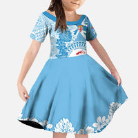 Personalised Fiji Day Family Matching Tank Maxi Dress and Hawaiian Shirt Fijian Map Hibiscus Tapa Pattern LT01 Daughter's Dress Blue - Polynesian Pride