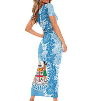 Personalised Fiji Day Short Sleeve Bodycon Dress Fijian Map Hibiscus Tapa Pattern LT01