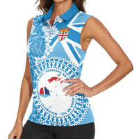 Personalised Fiji Day Women Sleeveless Polo Shirt Fijian Map Hibiscus Tapa Pattern LT01 - Polynesian Pride