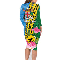 Personalised Malampa Fiji Day Family Matching Long Sleeve Bodycon Dress and Hawaiian Shirt Tropical Tapa Pattern LT01 - Polynesian Pride