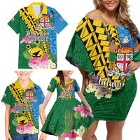 Personalised Malampa Fiji Day Family Matching Off Shoulder Short Dress and Hawaiian Shirt Tropical Tapa Pattern LT01 - Polynesian Pride