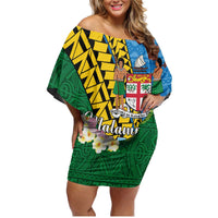 Personalised Malampa Fiji Day Family Matching Off Shoulder Short Dress and Hawaiian Shirt Tropical Tapa Pattern LT01 Mom's Dress Art - Polynesian Pride