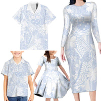 Samoa White Sunday Family Matching Long Sleeve Bodycon Dress and Hawaiian Shirt Plumeria Floral LT01 - Polynesian Pride