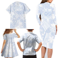 Samoa White Sunday Family Matching Long Sleeve Bodycon Dress and Hawaiian Shirt Plumeria Floral LT01 - Polynesian Pride