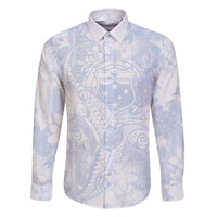 Samoa White Sunday Family Matching Off The Shoulder Long Sleeve Dress and Hawaiian Shirt Plumeria Floral LT01 Dad's Shirt - Long Sleeve White - Polynesian Pride