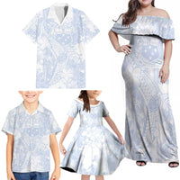 Samoa White Sunday Family Matching Off Shoulder Maxi Dress and Hawaiian Shirt Plumeria Floral LT01 - Polynesian Pride