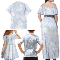 Samoa White Sunday Family Matching Off Shoulder Maxi Dress and Hawaiian Shirt Plumeria Floral LT01 - Polynesian Pride