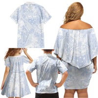 Samoa White Sunday Family Matching Off Shoulder Short Dress and Hawaiian Shirt Plumeria Floral LT01 - Polynesian Pride