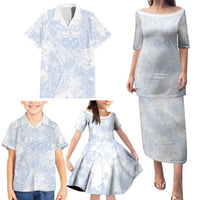 Samoa White Sunday Family Matching Puletasi and Hawaiian Shirt Plumeria Floral LT01 - Polynesian Pride