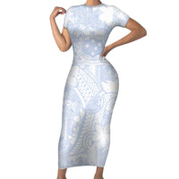 Samoa White Sunday Family Matching Short Sleeve Bodycon Dress and Hawaiian Shirt Plumeria Floral LT01 Mom's Dress White - Polynesian Pride