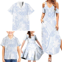 Samoa White Sunday Family Matching Summer Maxi Dress and Hawaiian Shirt Plumeria Floral LT01 - Polynesian Pride