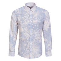 Samoa White Sunday Family Matching Summer Maxi Dress and Hawaiian Shirt Plumeria Floral LT01 Dad's Shirt - Long Sleeve White - Polynesian Pride