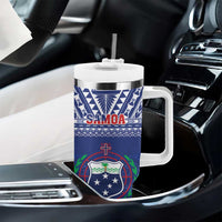 Samoa Rugby Tumbler With Handle Manu Samoa Polynesian Tatoo Pattern