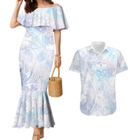 Samoa White Sunday Couples Matching Mermaid Dress and Hawaiian Shirt Sweet Pastel Plumeria Floral LT01 White - Polynesian Pride