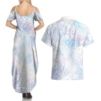 Samoa White Sunday Couples Matching Summer Maxi Dress and Hawaiian Shirt Sweet Pastel Plumeria Floral LT01 - Polynesian Pride