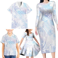 Samoa White Sunday Family Matching Long Sleeve Bodycon Dress and Hawaiian Shirt Sweet Pastel Plumeria Floral LT01 - Polynesian Pride