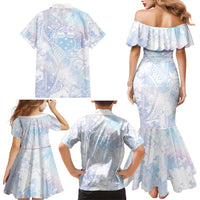 Samoa White Sunday Family Matching Mermaid Dress and Hawaiian Shirt Sweet Pastel Plumeria Floral LT01 - Polynesian Pride
