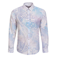 Samoa White Sunday Family Matching Mermaid Dress and Hawaiian Shirt Sweet Pastel Plumeria Floral LT01 Dad's Shirt - Long Sleeve White - Polynesian Pride