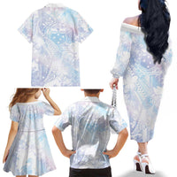 Samoa White Sunday Family Matching Off The Shoulder Long Sleeve Dress and Hawaiian Shirt Sweet Pastel Plumeria Floral LT01 - Polynesian Pride
