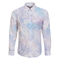 Samoa White Sunday Family Matching Short Sleeve Bodycon Dress and Hawaiian Shirt Sweet Pastel Plumeria Floral LT01 Dad's Shirt - Long Sleeve White - Polynesian Pride