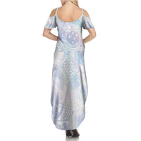 Samoa White Sunday Family Matching Summer Maxi Dress and Hawaiian Shirt Sweet Pastel Plumeria Floral LT01 - Polynesian Pride