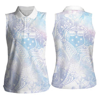 Samoa White Sunday Women Sleeveless Polo Shirt Sweet Pastel Plumeria Floral LT01 - Polynesian Pride