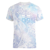 Samoa White Sunday Women V-Neck T-Shirt Sweet Pastel Plumeria Floral LT01 - Polynesian Pride