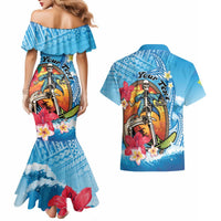 Personalized Aloha Hawaii Skeleton Surfing Couples Matching Mermaid Dress and Hawaiian Shirt Tribal Shark Plumeria LT01 - Polynesian Pride