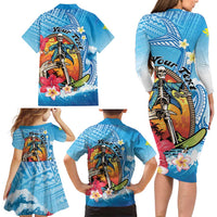 Personalized Aloha Hawaii Skeleton Surfing Family Matching Long Sleeve Bodycon Dress and Hawaiian Shirt Tribal Shark Plumeria LT01 - Polynesian Pride