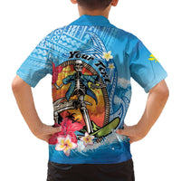 Personalized Aloha Hawaii Skeleton Surfing Family Matching Off The Shoulder Long Sleeve Dress and Hawaiian Shirt Tribal Shark Plumeria LT01 - Polynesian Pride
