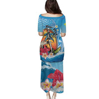 Personalized Aloha Hawaii Skeleton Surfing Family Matching Puletasi and Hawaiian Shirt Tribal Shark Plumeria LT01 - Polynesian Pride