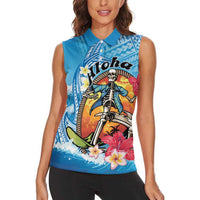 Personalized Aloha Hawaii Skeleton Surfing Women Sleeveless Polo Shirt Tribal Shark Plumeria LT01 - Polynesian Pride