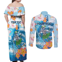 Personalized Hawaii Hula Girl Skeleton Dancing Couples Matching Off Shoulder Maxi Dress and Long Sleeve Button Shirt Hibiscus Tribal Shark LT01 - Polynesian Pride