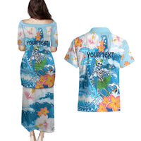 Personalized Hawaii Hula Girl Skeleton Dancing Couples Matching Puletasi and Hawaiian Shirt Hibiscus Tribal Shark LT01 - Polynesian Pride