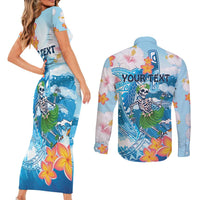 Personalized Hawaii Hula Girl Skeleton Dancing Couples Matching Short Sleeve Bodycon Dress and Long Sleeve Button Shirt Hibiscus Tribal Shark LT01 - Polynesian Pride