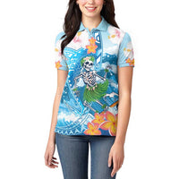 Personalized Hawaii Hula Girl Skeleton Dancing Women Polo Shirt Hibiscus Tribal Shark