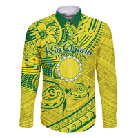 Kia Orana Cook Islands Family Matching Tank Maxi Dress and Hawaiian Shirt Turtle Yellow Green Polynesian Pattern LT01 Dad's Shirt - Long Sleeve Green - Polynesian Pride