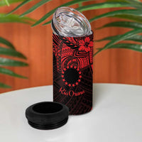 Kia Orana Cook Islands 4 in 1 Can Cooler Tumbler Circle Stars With Floral Red Pattern