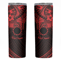 Kia Orana Cook Islands Skinny Tumbler Circle Stars With Floral Red Pattern