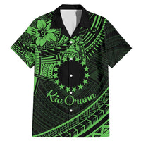 Kia Orana Cook Islands Family Matching Mermaid Dress and Hawaiian Shirt Circle Stars With Floral Green Pattern LT01 Dad's Shirt - Short Sleeve Green - Polynesian Pride