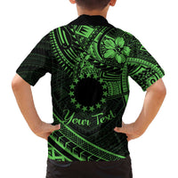 Kia Orana Cook Islands Family Matching Off Shoulder Long Sleeve Dress and Hawaiian Shirt Circle Stars With Floral Green Pattern LT01 - Polynesian Pride