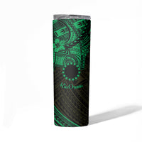 Kia Orana Cook Islands Skinny Tumbler Circle Stars With Floral Green Pattern