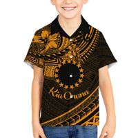 Kia Orana Cook Islands Family Matching Tank Maxi Dress and Hawaiian Shirt Circle Stars With Floral Gold Pattern LT01 Son's Shirt Gold - Polynesian Pride