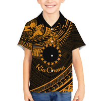 Kia Orana Cook Islands Kid Hawaiian Shirt Circle Stars With Floral Gold Pattern LT01 Kid Gold - Polynesian Pride