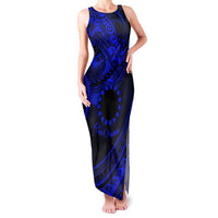 Kia Orana Cook Islands Family Matching Tank Maxi Dress and Hawaiian Shirt Circle Stars With Floral Navy Blue Pattern LT01 Mom's Dress Blue - Polynesian Pride