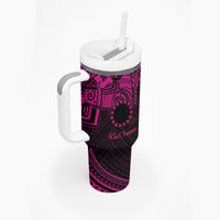 Kia Orana Cook Islands Tumbler With Handle Circle Stars With Floral Pink Pattern